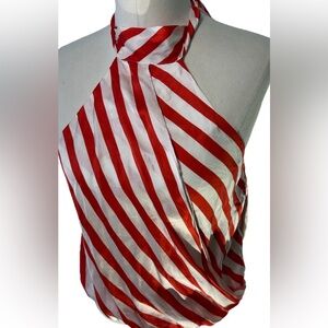 Maeve By Anthropologie NWT Red White Stripe Bubble Halter Top Wrap Style W Med